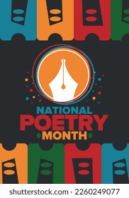 National Poetry Month in April. Poetry Festival in the United States and Canada. Literary events and celebration. Poster, card, banner and background. Vector illustration