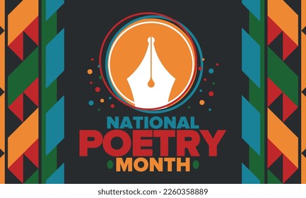 National Poetry Month in April. Poetry Festival in the United States and Canada. Literary events and celebration. Poster, card, banner and background. Vector illustration