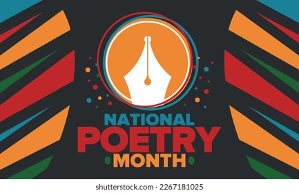 National Poetry Month in April. Poetry Festival in the United States and Canada. Literary events and celebration. Poster, card, banner and background. Vector illustration