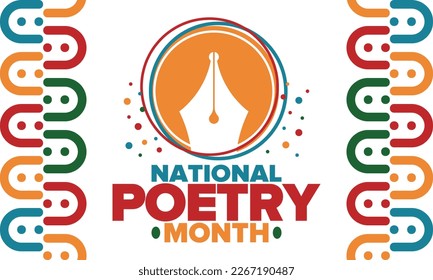 National Poetry Month in April. Poetry Festival in the United States and Canada. Literary events and celebration. Poster, card, banner and background. Vector illustration