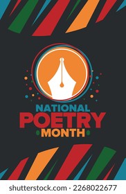 National Poetry Month in April. Poetry Festival in the United States and Canada. Literary events and celebration. Poster, card, banner and background. Vector illustration