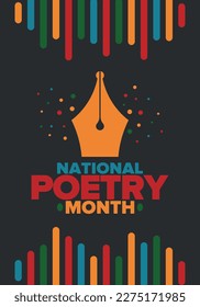 National Poetry Month in April. Poetry Festival in the United States and Canada. Literary events and celebration. Poster, card, banner and background. Vector illustration