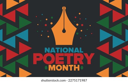 National Poetry Month in April. Poetry Festival in the United States and Canada. Literary events and celebration. Poster, card, banner and background. Vector illustration