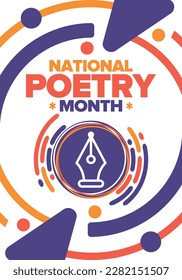 National Poetry Month in April. Poetry Festival in the United States and Canada. Literary events and celebration. Poster, card, banner and background. Vector illustration