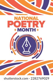 National Poetry Month in April. Poetry Festival in the United States and Canada. Literary events and celebration. Poster, card, banner and background. Vector illustration