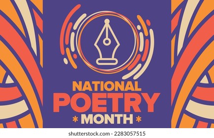 National Poetry Month in April. Poetry Festival in the United States and Canada. Literary events and celebration. Poster, card, banner and background. Vector illustration
