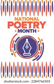 National Poetry Month in April. Poetry Festival in the United States and Canada. Literary events and celebration. Poster, card, banner and background. Vector illustration