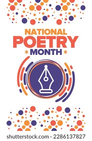National Poetry Month in April. Poetry Festival in the United States and Canada. Literary events and celebration. Poster, card, banner and background. Vector illustration