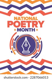 National Poetry Month in April. Poetry Festival in the United States and Canada. Literary events and celebration. Poster, card, banner and background. Vector illustration