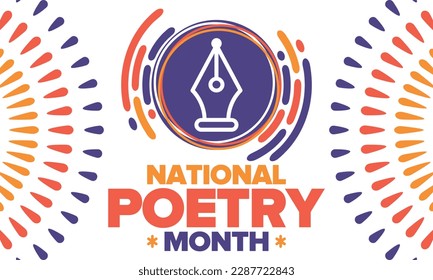 National Poetry Month in April. Poetry Festival in the United States and Canada. Literary events and celebration. Poster, card, banner and background. Vector illustration