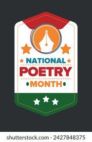 National Poetry Month in April. Poetry Festival in the United States and Canada. Literary events and celebration. Poster, card, banner and background. Vector illustration