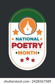 National Poetry Month in April. Poetry Festival in the United States and Canada. Literary events and celebration. Poster, card, banner and background. Vector illustration