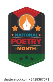 National Poetry Month in April. Poetry Festival in the United States and Canada. Literary events and celebration. Poster, card, banner and background. Vector illustration