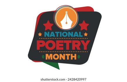 National Poetry Month in April. Poetry Festival in the United States and Canada. Literary events and celebration. Poster, card, banner and background. Vector illustration