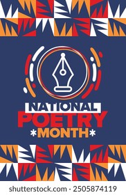 National Poetry Month in April. Poetry Festival in the United States and Canada. Literary events and celebration. Poster, card, banner and background. Vector illustration