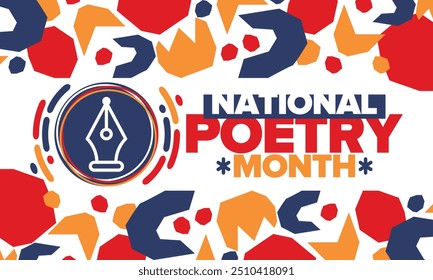 National Poetry Month in April. Poetry Festival in the United States and Canada. Literary events and celebration. Poster, card, banner and background. Vector illustration