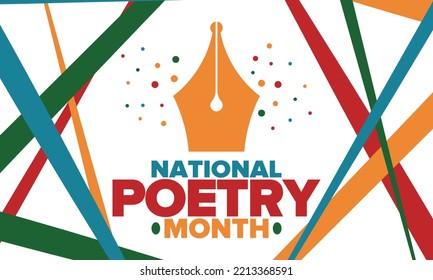 National Poetry Month in April. Poster with handwritten lettering. Poetry Festival in the United States and Canada. Literary events and celebration. Greeting card, invitation, banner or background