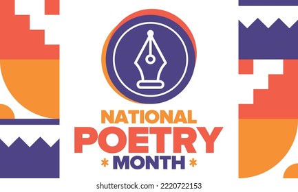 National Poetry Month in April. Poster with handwritten lettering. Poetry Festival in the United States and Canada. Literary events and celebration. Greeting card, invitation, banner or background