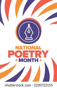 National Poetry Month in April. Poster with handwritten lettering. Poetry Festival in the United States and Canada. Literary events and celebration. Greeting card, invitation, banner or background