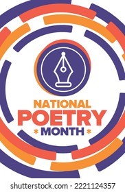 National Poetry Month in April. Poster with handwritten lettering. Poetry Festival in the United States and Canada. Literary events and celebration. Greeting card, invitation, banner or background