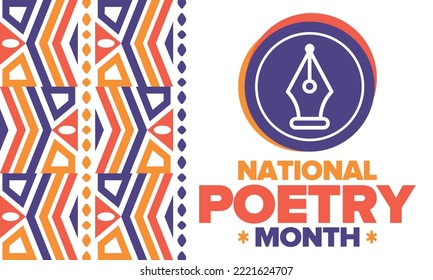 National Poetry Month in April. Poster with handwritten lettering. Poetry Festival in the United States and Canada. Literary events and celebration. Greeting card, invitation, banner or background
