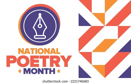 National Poetry Month in April. Poster with handwritten lettering. Poetry Festival in the United States and Canada. Literary events and celebration. Greeting card, invitation, banner or background