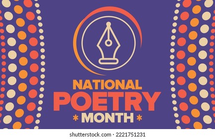 National Poetry Month in April. Poster with handwritten lettering. Poetry Festival in the United States and Canada. Literary events and celebration. Greeting card, invitation, banner or background