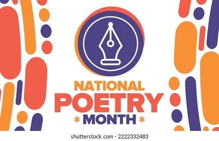 National Poetry Month in April. Poster with handwritten lettering. Poetry Festival in the United States and Canada. Literary events and celebration. Greeting card, invitation, banner or background