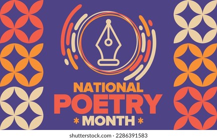 National Poetry Month in April. Poster with handwritten lettering. Poetry Festival in the United States and Canada. Literary events and celebration. Greeting card, invitation, banner or background