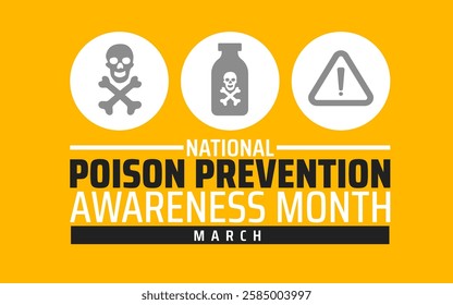 National Poison Prevention Awareness Month background banner or poster design template. observed every year in March. Holiday concept. Use to any Template, card, poster, placard, template.