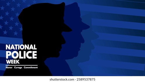 National police day, police officer silhouette on the background of the usa flag - banner, vector illustration