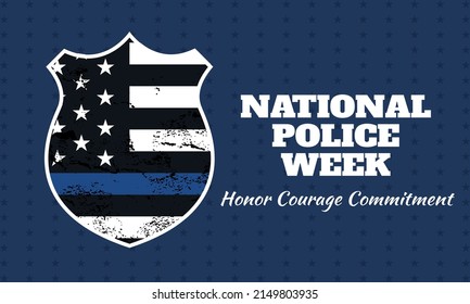 National Police Week background -  circle with flag United States of America with blue line. Poster, card, banner and background