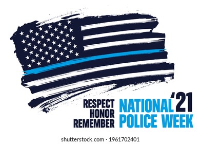 National Police Week banner vector template. Celebrated annual in United States in May. Thin blue line  flag. Officers Memorial Day. Illustration for poster, card, banner. 