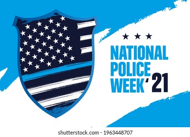 National Police Week banner vector template. Celebrated annual in United States in May.  Police badge and flag. Officers Memorial Day. Illustration for poster, card, banner. 