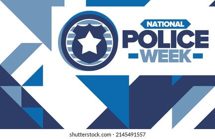 National Police Week. Celebrated annual in May. In honor of the United States police hero. Police badge and star. Officers Memorial Day. American patriotic design. Vector poster, creative illustration