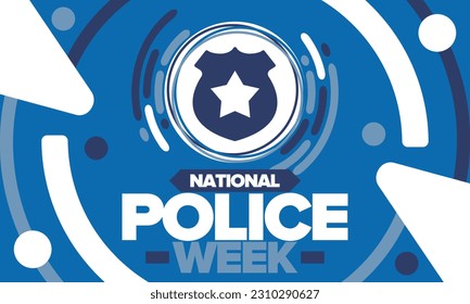 National Police Week. Celebrated annual in May. In honor of the United States police hero. Police badge and star. Officers Memorial Day. American patriotic design. Vector poster, creative illustration