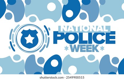 National Police Week. Celebrated annual in May. In honor of the United States police hero. Police badge and star. Officers Memorial Day. American patriotic design. Vector poster, creative illustration