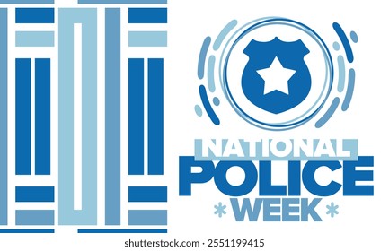 National Police Week. Celebrated annual in May. In honor of the United States police hero. Police badge and star. Officers Memorial Day. American patriotic design. Vector poster, creative illustration