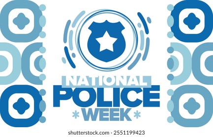 National Police Week. Celebrated annual in May. In honor of the United States police hero. Police badge and star. Officers Memorial Day. American patriotic design. Vector poster, creative illustration