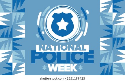 National Police Week. Celebrated annual in May. In honor of the United States police hero. Police badge and star. Officers Memorial Day. American patriotic design. Vector poster, creative illustration