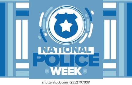 National Police Week. Celebrated annual in May. In honor of the United States police hero. Police badge and star. Officers Memorial Day. American patriotic design. Vector poster, creative illustration