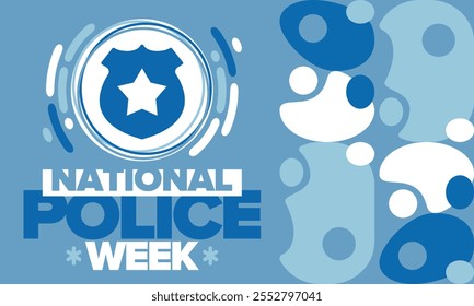 National Police Week. Celebrated annual in May. In honor of the United States police hero. Police badge and star. Officers Memorial Day. American patriotic design. Vector poster, creative illustration