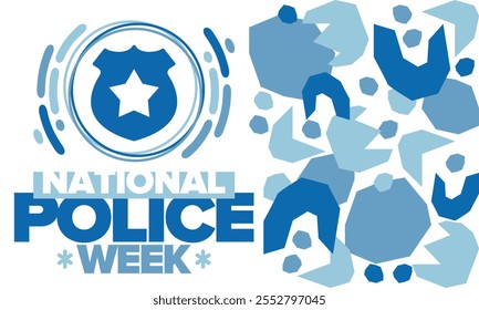 National Police Week. Celebrated annual in May. In honor of the United States police hero. Police badge and star. Officers Memorial Day. American patriotic design. Vector poster, creative illustration