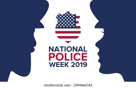 National Police Week in May. Celebrated annual in United States. In honor of the police. Officers Memorial Day. Poster, card, banner and background. Vector illustration