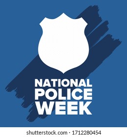 National Police Week in May. Celebrated annual in United States. In honor of the police hero. Police badge and patriotic elements. Officers Memorial Day. Poster, card, banner. Vector illustration