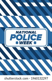 National Police Week in May. Celebrated annual in United States. In honor of the police hero. Police badge and patriotic elements. Officers Memorial Day. Poster, card, banner. Vector illustration