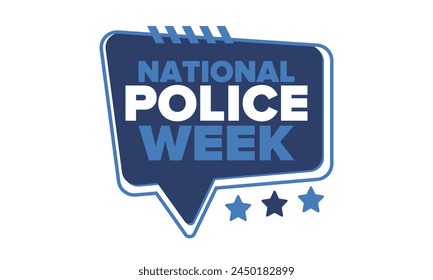 National Police Week in May. Celebrated annual in United States. In honor of the police hero. Police badge and patriotic elements. Officers Memorial Day. Poster, card, banner. Vector illustration