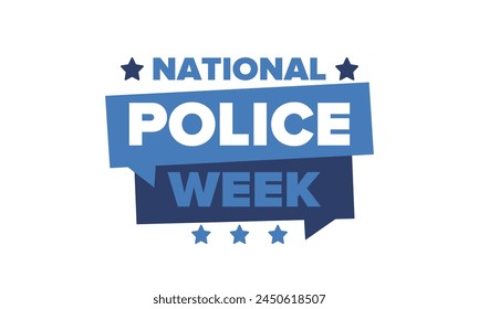 National Police Week in May. Celebrated annual in United States. In honor of the police hero. Police badge and patriotic elements. Officers Memorial Day. Poster, card, banner. Vector illustration