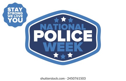 National Police Week in May. Celebrated annual in United States. In honor of the police hero. Police badge and patriotic elements. Officers Memorial Day. Poster, card, banner. Vector illustration