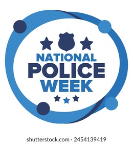 National Police Week in May. Celebrated annual in United States. In honor of the police hero. Police badge and patriotic elements. Officers Memorial Day. Poster, card, banner. Vector illustration